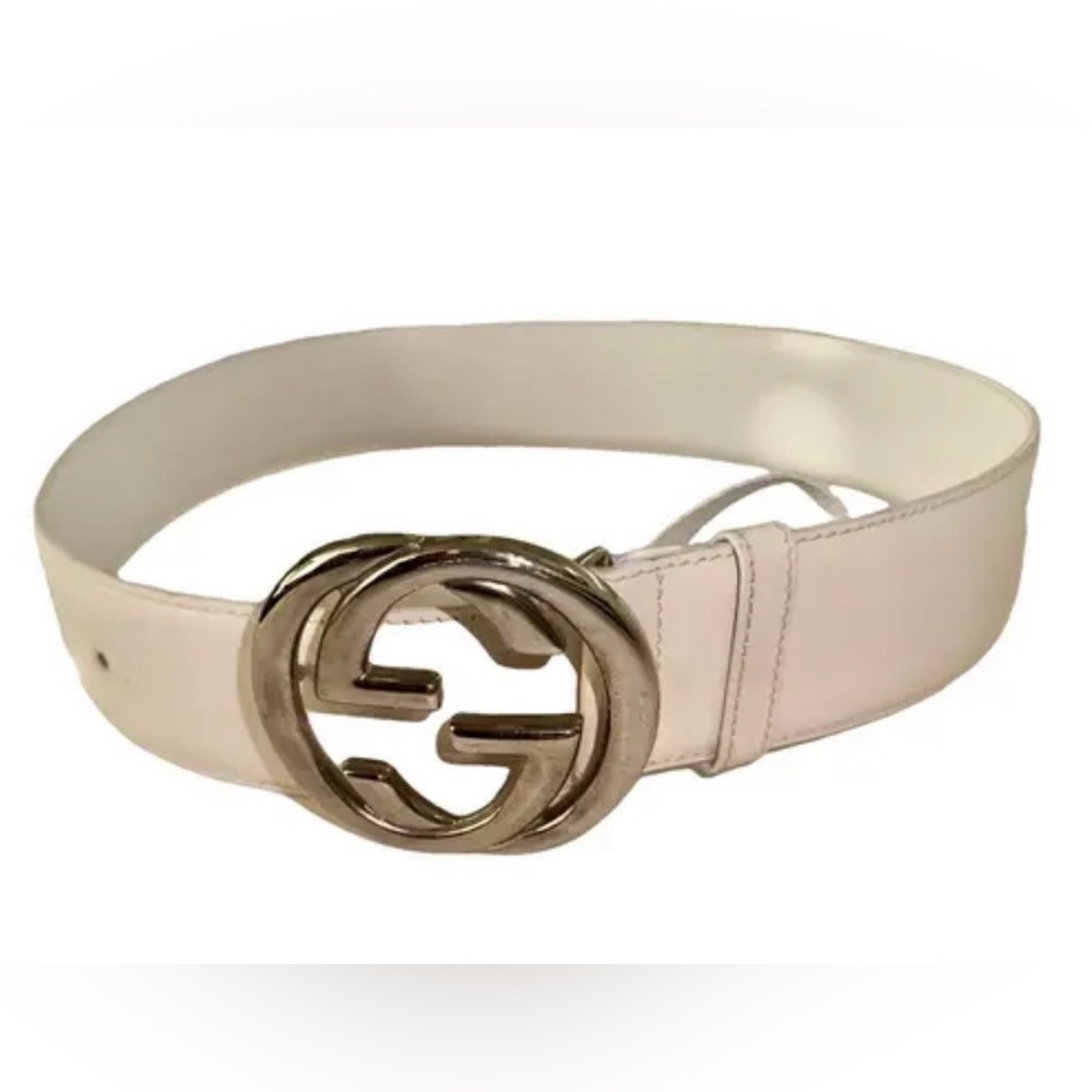 Gucci Vintage White Belt with Silver GG Buckle